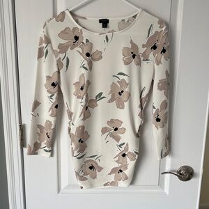 Ann Taylor Factory Floral Blouse - Cream and Tan